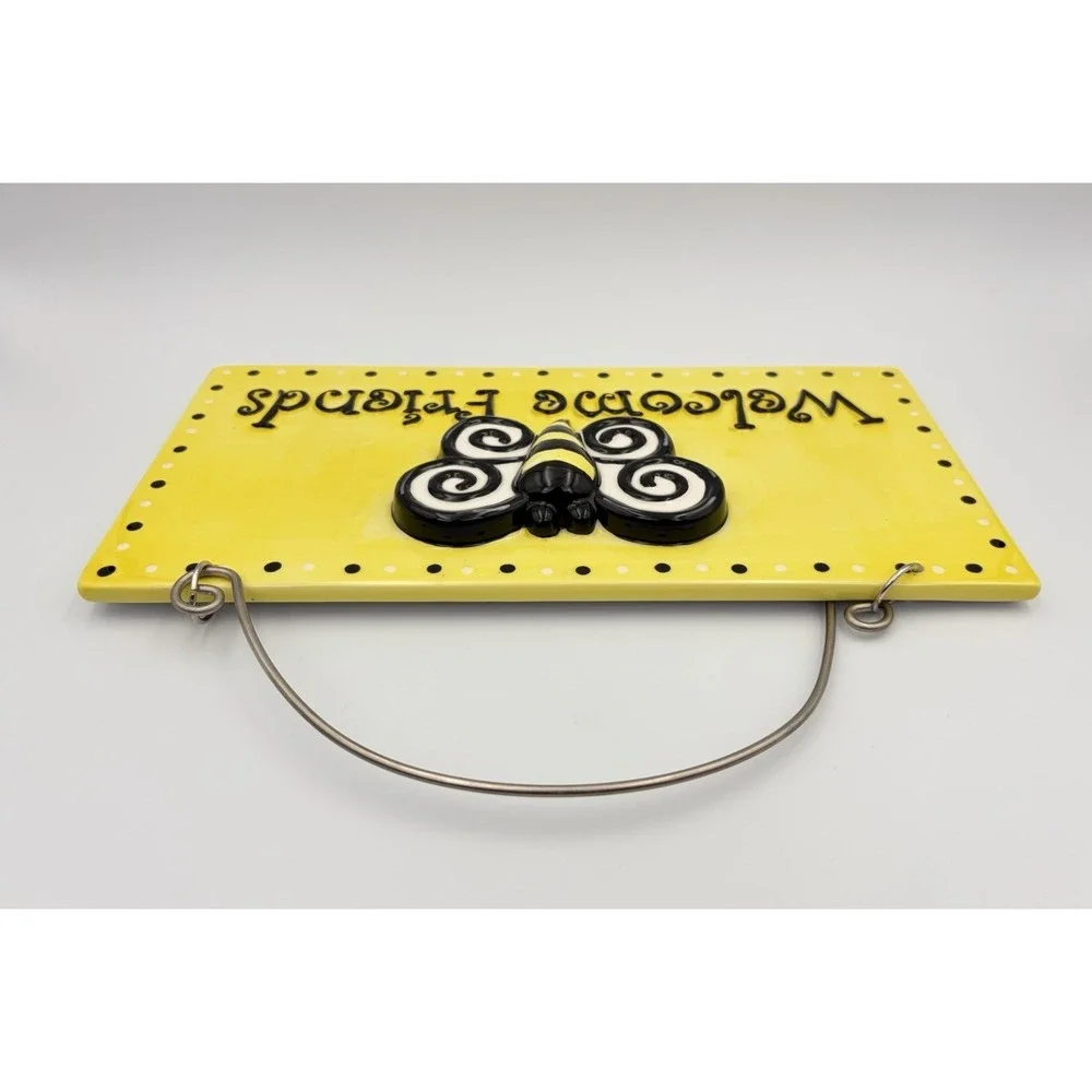 MSC 3D Bee Welcome Friends Sign Ceramic Wall Plaque Yellow Black Home Decor